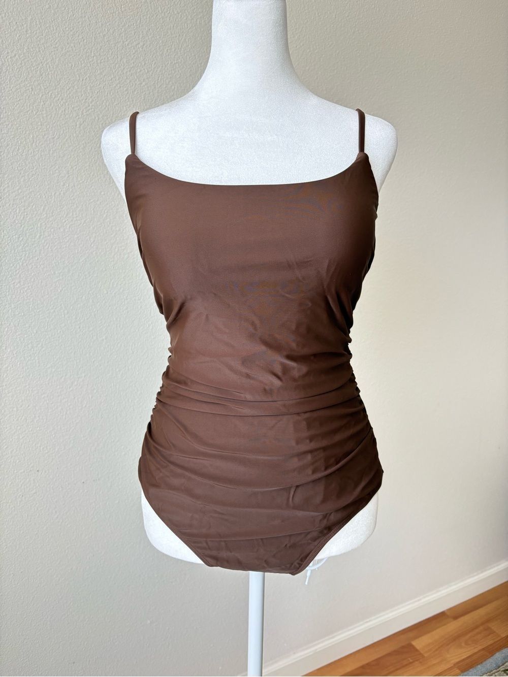 Brown Ruched One-Piece Swimsuit S